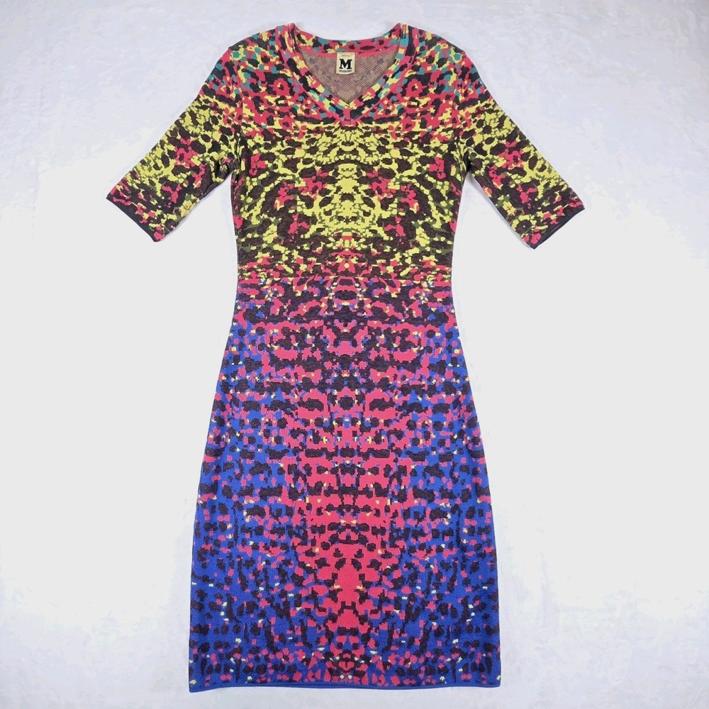 M Missoni Multi Color Lizzard Print Jacquard Knit Sheath Dress SIze US 4 - IT 40